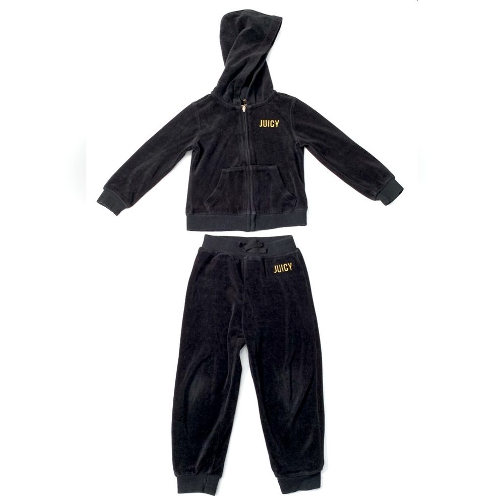 Juicy Couture Black Velour Hoodie & Pants Set with Gold Logo